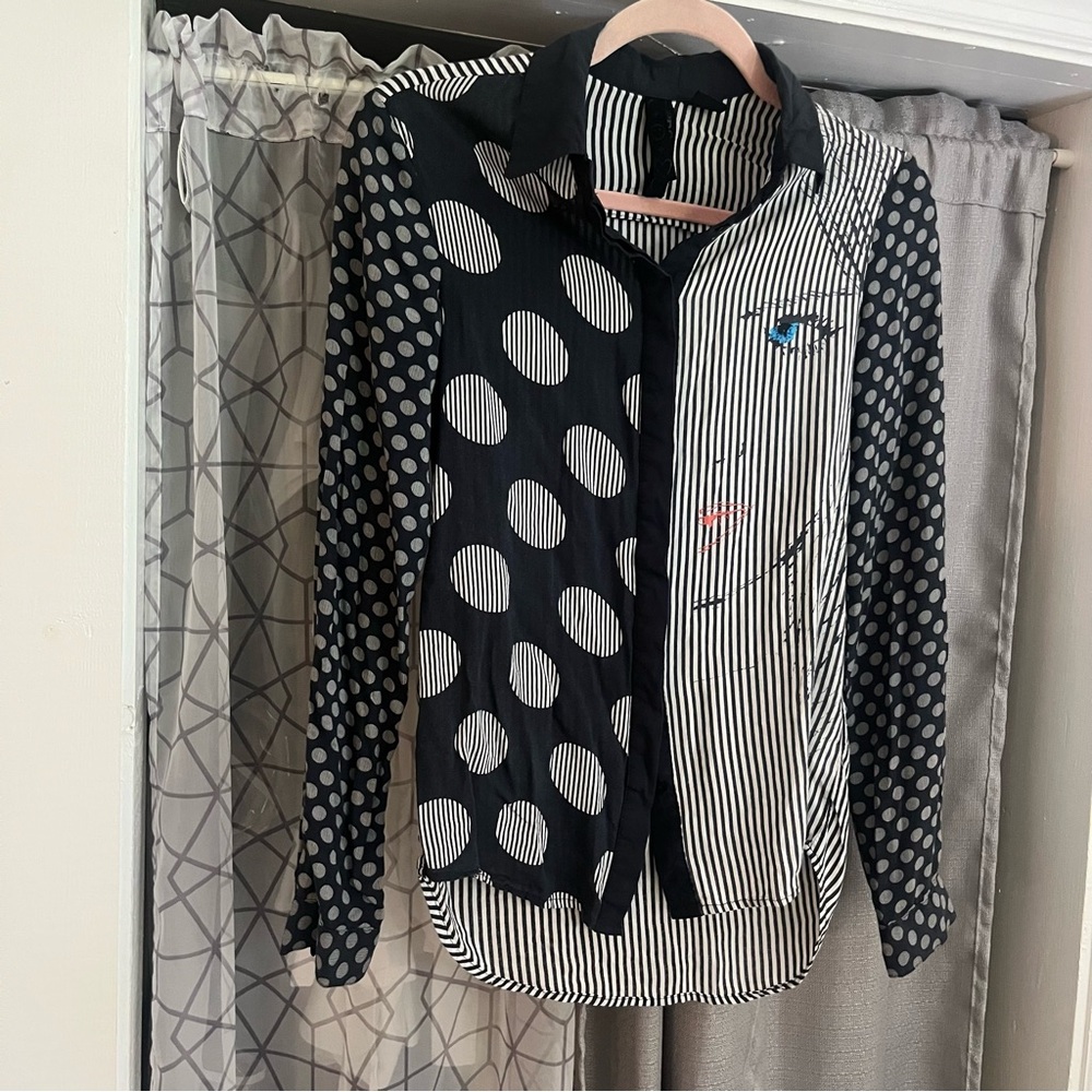 Desigual Mixed Print Button-Up Shirt S Artsy